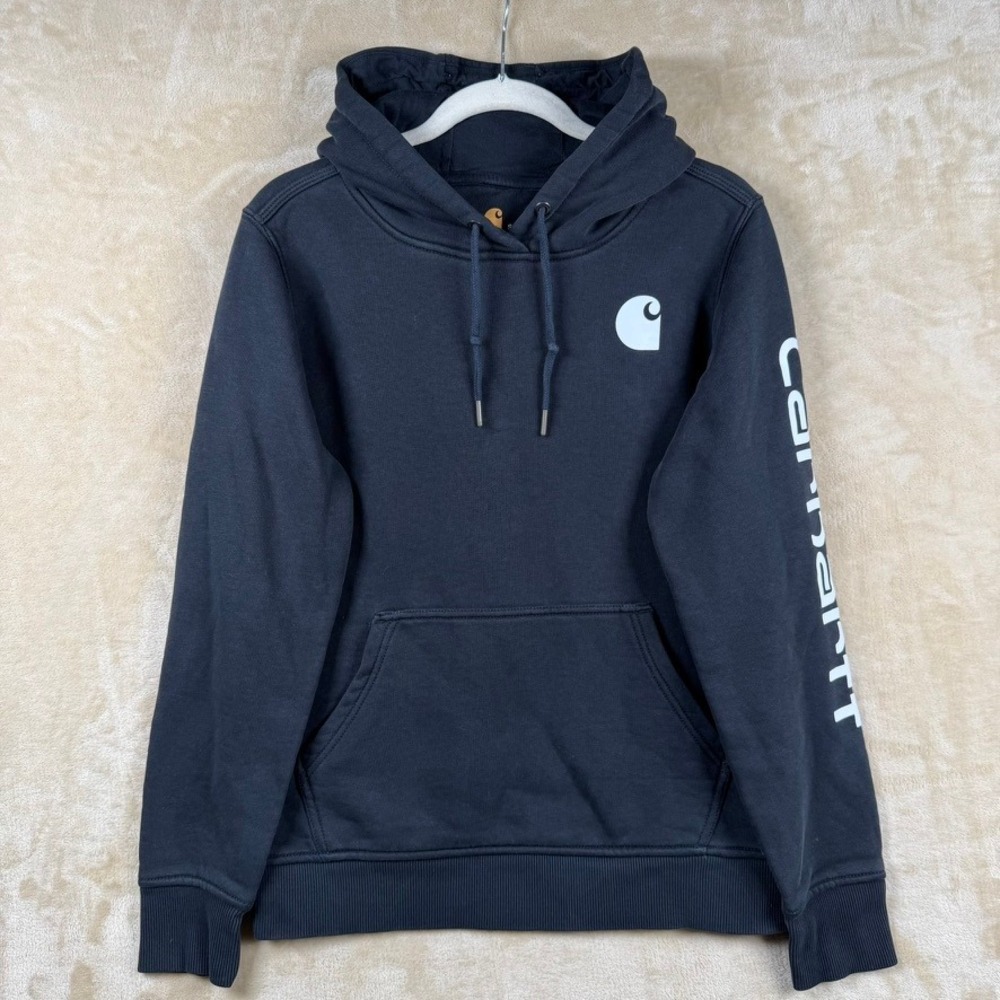 Carhartt Womens Relaxed Fit Logo Graphic Sleeve Hoodie Black 102791 001 Small